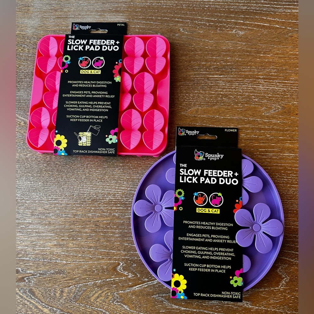 Set of 2 Pink and Purple Slow Feeder + Lick Pad Duo